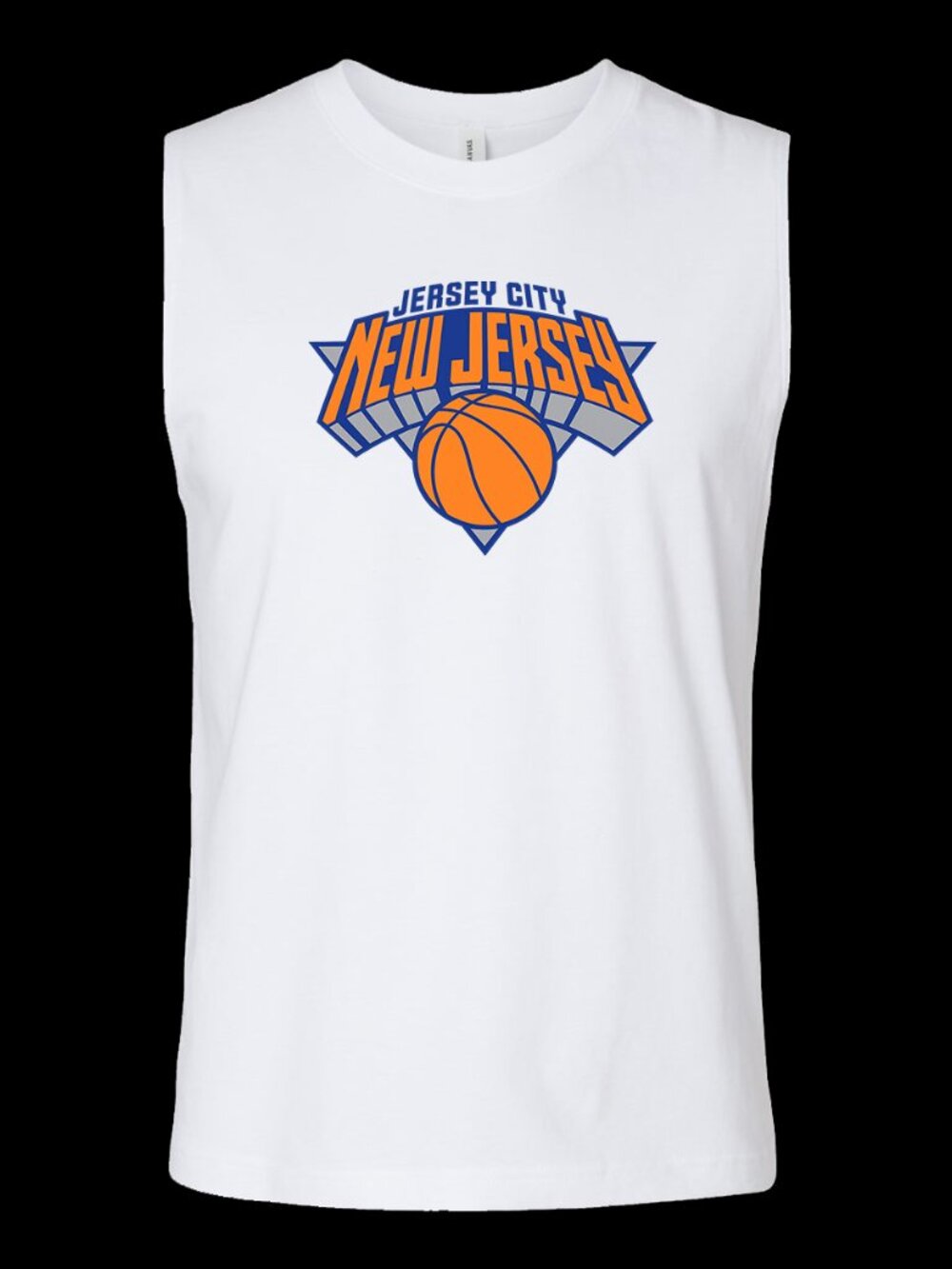 Mens Knicks Sleeveless Shirts Crew Neck - White w. Blue